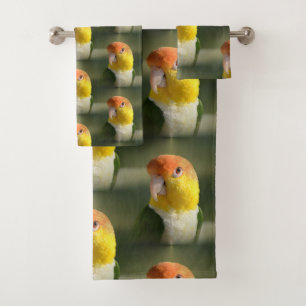 Cute White Bellied Caique Parrot Bath Towel Set