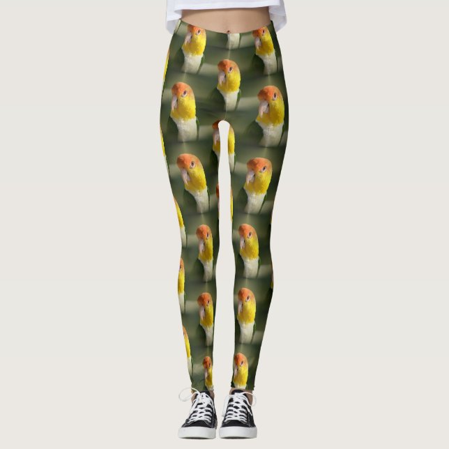 Cute White Bellied Caique Parrot Leggings (Front)