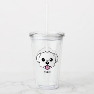 Cute White Bichon Frise Dog Sticking Tongue Out Acrylic Tumbler