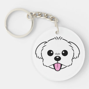 Cute White Bichon Frise Dog Sticking Tongue Out Key Ring