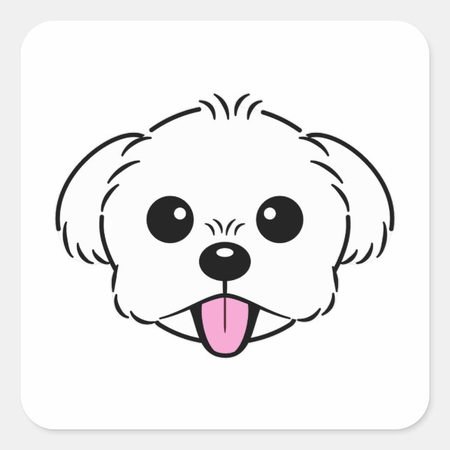 Cute White Bichon Frise Dog Sticking Tongue Out Square Sticker (Front)