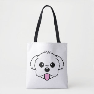 Cute White Bichon Frise Dog Sticking Tongue Out Tote Bag