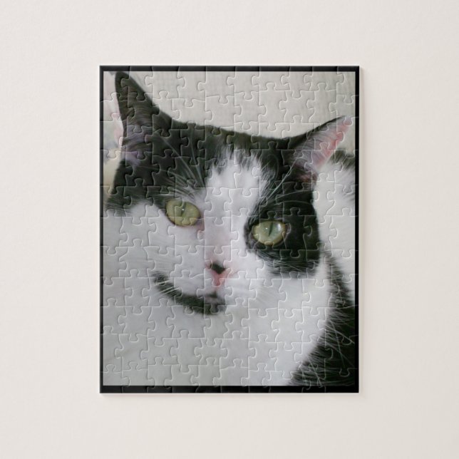 Cute White Black Cat Photo Jigsaw Puzzle (Vertical)