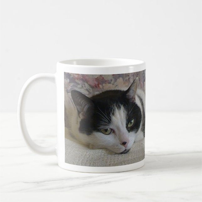 Cute White Black Cat Photo Monogram Name  Coffee Mug (Left)