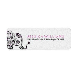 Cute White & Black Floral Elephant Pink Accents