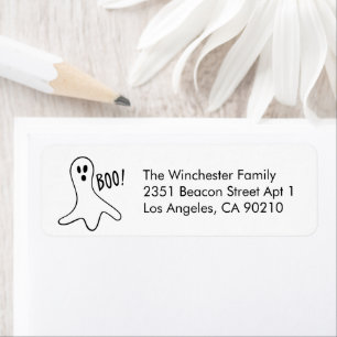 Cute white black ghost Halloween fun address