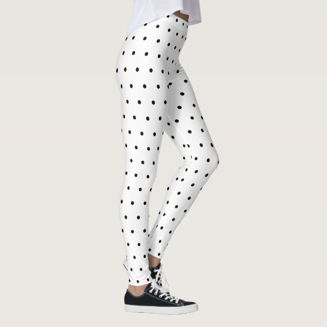Cute White Black Polka Dots Pattern Leggings (Right)