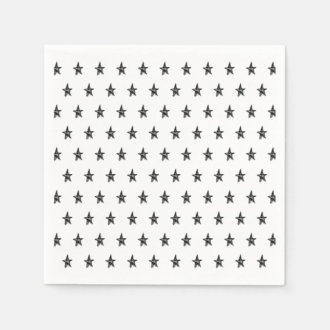 Cute white black simple hand drawn star pattern  napkin (Front)