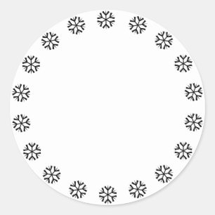 Cute white black snowflakes border blank Christmas Classic Round Sticker