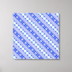 Cute white blue decorative ukrainian stripes canvas print