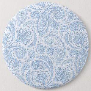 Cute white blue paisley pattern 6 cm round badge