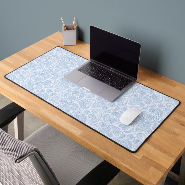 Cute white blue paisley pattern desk mat (Office 2)