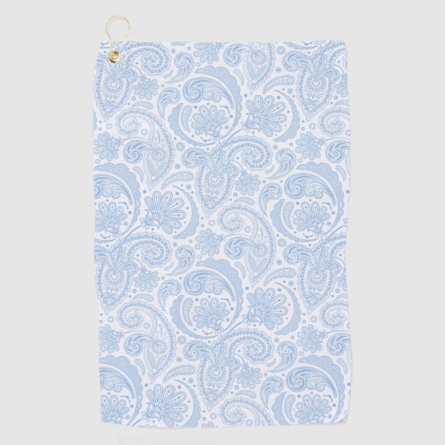 Cute white blue paisley pattern golf towel (Front)