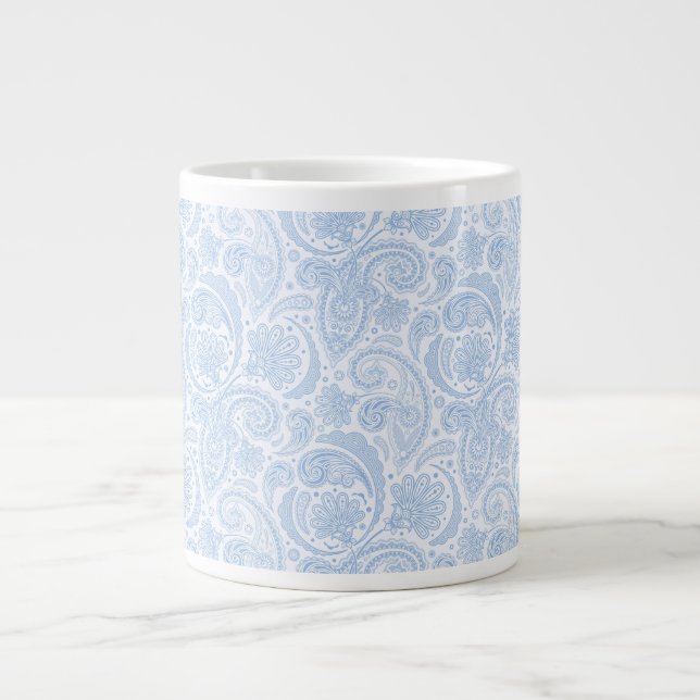 Cute white blue paisley pattern large coffee mug (Front)
