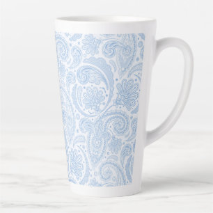 Cute white blue paisley pattern latte mug