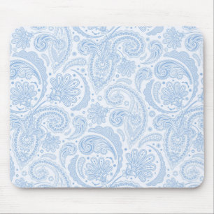 Cute white blue paisley pattern mouse mat