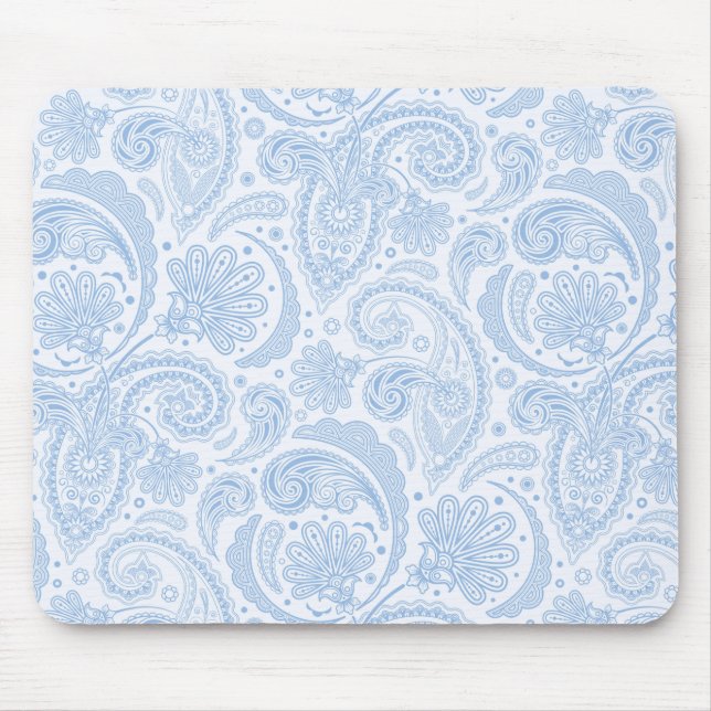 Cute white blue paisley pattern mouse mat (Front)