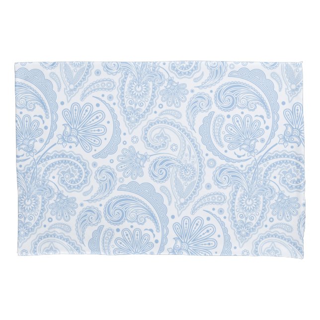 Cute white blue paisley pattern pillowcase (Front-Left)