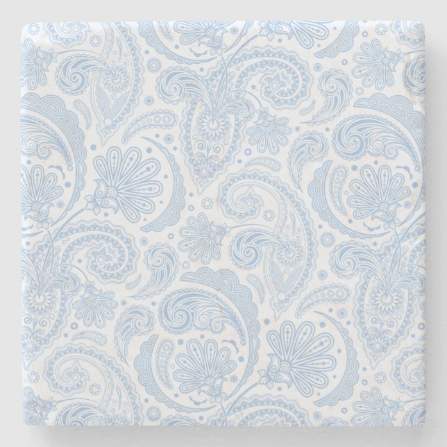 Cute white blue paisley pattern stone coaster (Front)