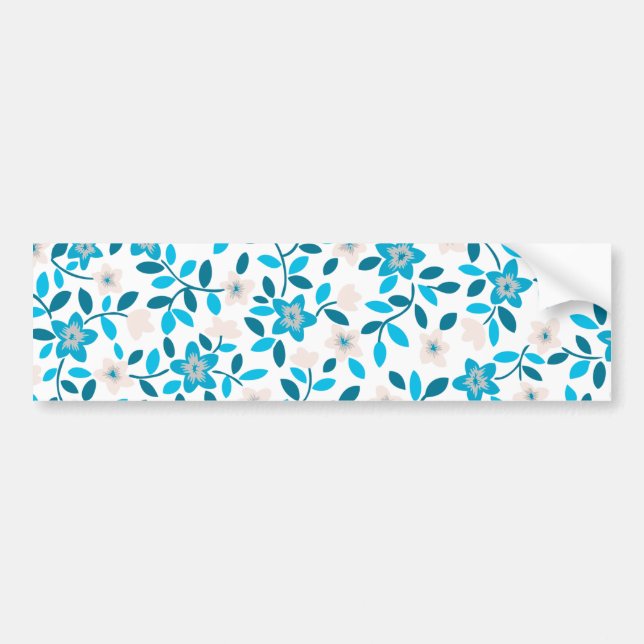 Cute white blue seamless spring flowers patterns bumper sticker (Front)