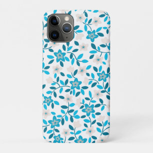 Cute white blue seamless spring flowers patterns iPhone 11 pro case