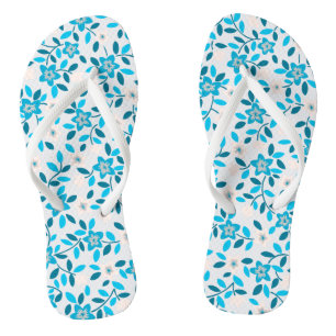 Cute white blue seamless spring flowers patterns  flip flops