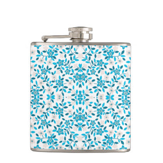 Cute white blue seamless spring flowers patterns hip flask