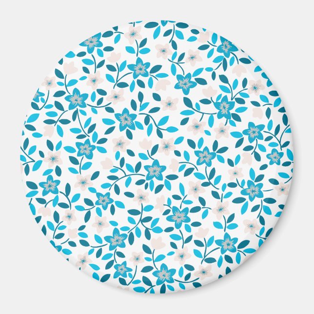 Cute white blue seamless spring flowers patterns magnet (Front)