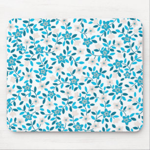 Cute white blue seamless spring flowers patterns mouse mat