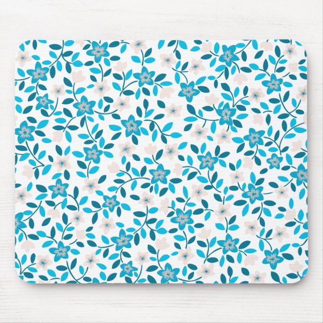 Cute white blue seamless spring flowers patterns mouse mat (Front)