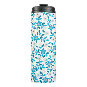 Cute white blue seamless spring flowers patterns thermal tumbler