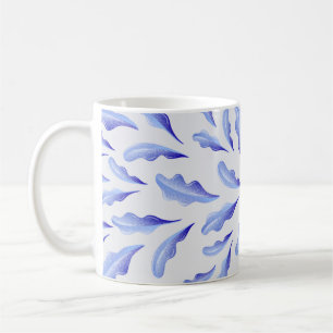 cute white blue simple leaves flowers coffee mug