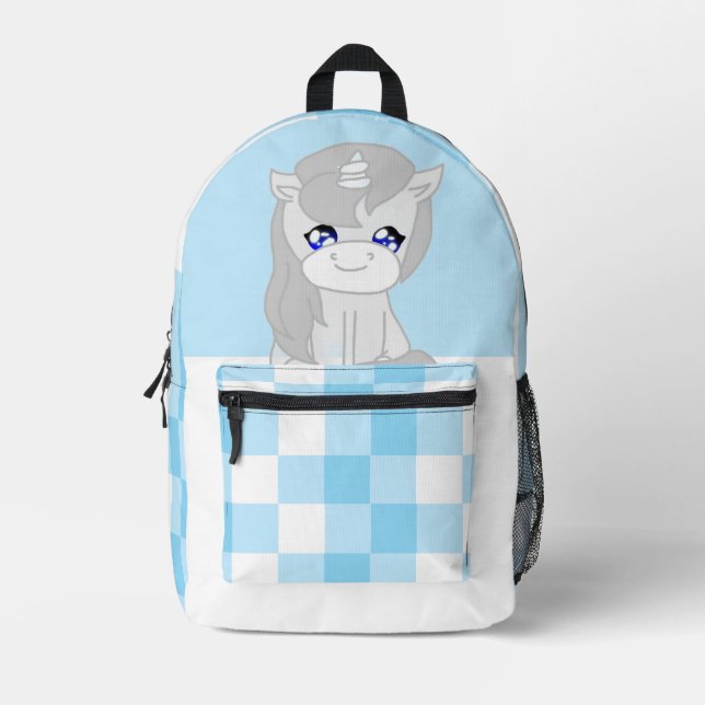 Cute White & Blue Unicorn Themed Backpack (Front)