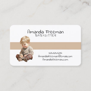 Cute White & Brown Children Childcare Babysitting Business Card