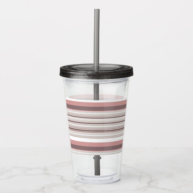 Cute white brown stripes acrylic tumbler (Front)