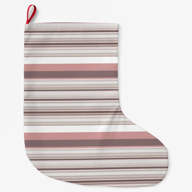 Cute white brown stripes large christmas stocking (Front)