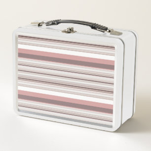 Cute white brown stripes metal lunch box