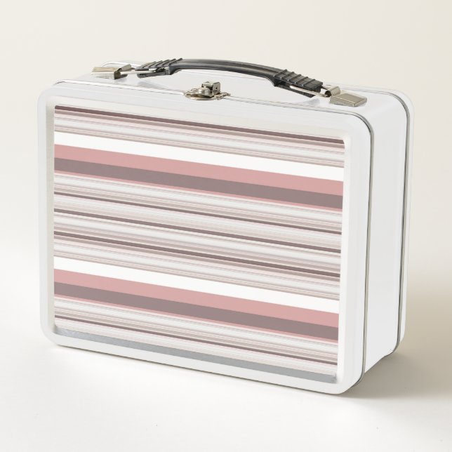 Cute white brown stripes metal lunch box (Front)