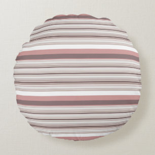 Cute white brown stripes round cushion