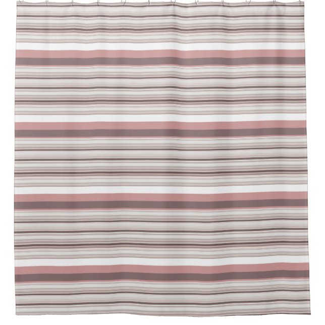 Cute white brown stripes shower curtain (Front)