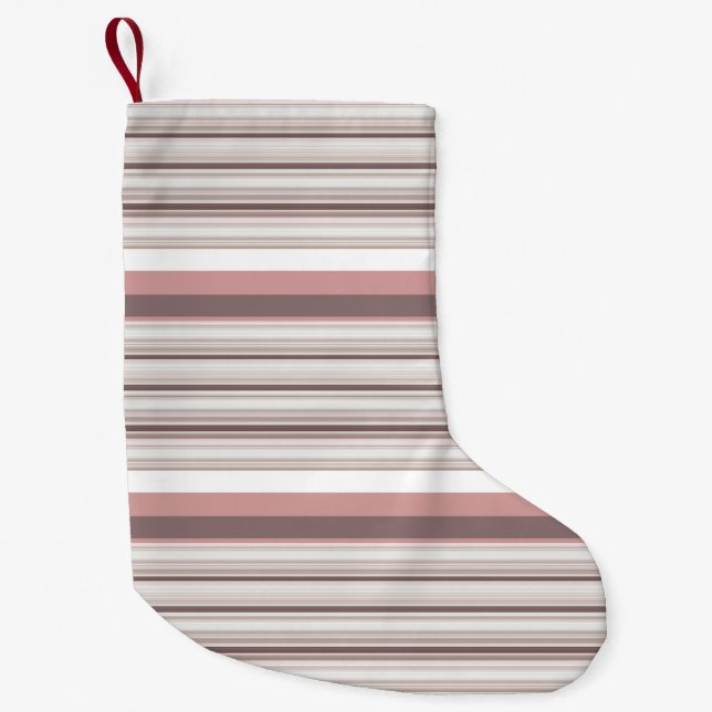 Cute white brown stripes small christmas stocking (Front)