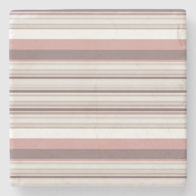 Cute white brown stripes stone coaster (Front)