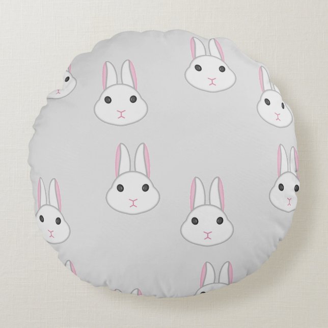 Cute white bunnies on grey round cushion (Front)