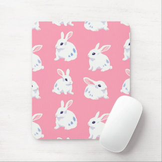 Cute White Bunnies on Pink - Adorable Pattern Mouse Mat