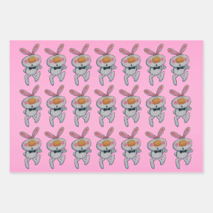 Cute White Bunnies Orange Noses Thumbs Up Pinks Wrapping Paper Sheet