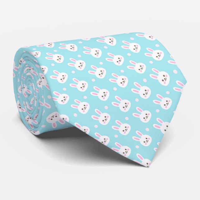 Cute White Bunnies Pattern Easter | Necktie (Rolled)