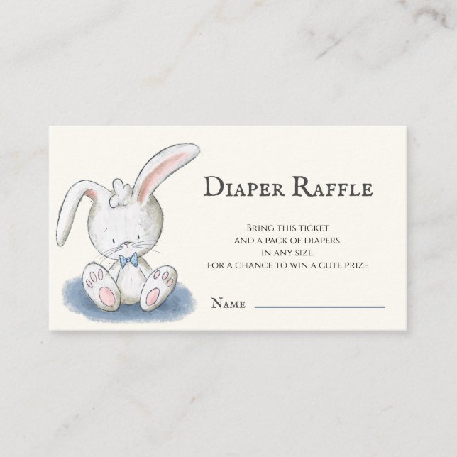 Cute White Bunny Baby Shower Diaper Raffle Enclosure Card (Front)