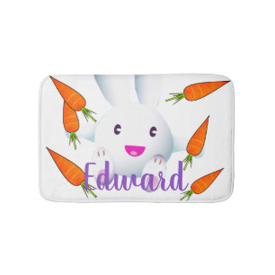 Cute White Bunny & Carrots Bath Mat
