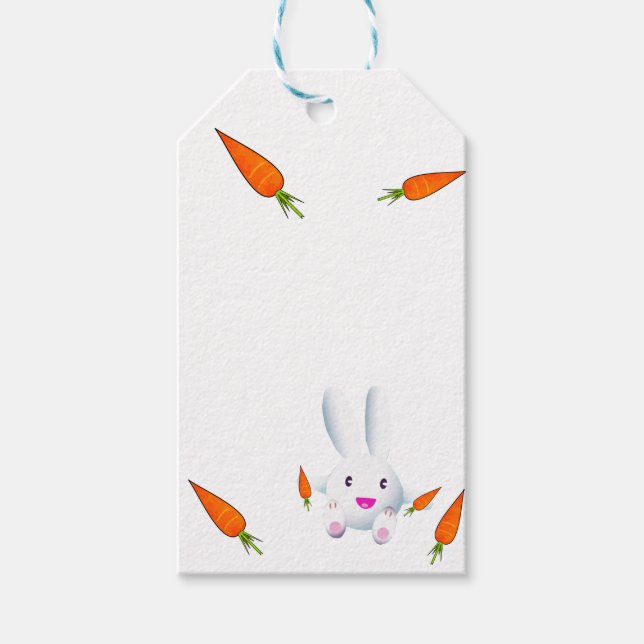 Cute White Bunny & Carrots Gift Tags (Front)