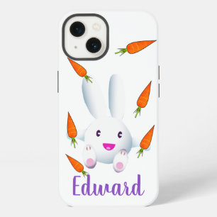 Cute White Bunny & Carrots iPhone 13 Case